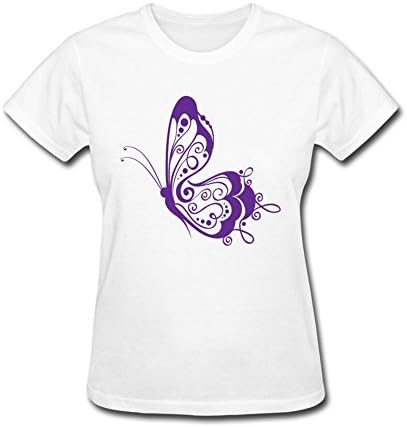 Deflove Women's Blue Butterfly Paper Cutting Short Sleeve T-Shirt