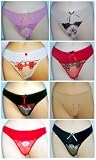 Ladies Nylon Spandex Embroidered Thong. Choice of Many colors. Sizes M-XL