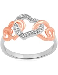 18k Rose Gold Plated Sterling Silver Two-Tone with Diamond-Accent Celtic Heart Ring (I-J Color, I2-I3 Clarity)