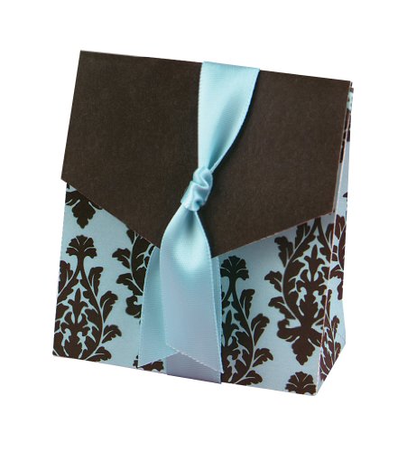 Hortense B. Hewitt Wedding Accessories Favor Boxes, Brown and Aqua Flourish, 25 Count