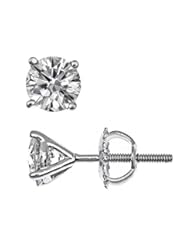 0.57 Carat F Color SI-1 Clarity Natural Round Brilliant Cut Diamond Stud Earrings 4-prong martini Set 14k White Gold