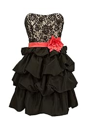 Strapless Bubble Dress Natural   Waistline Taffeta Sweetheart Short Lace Tiered  Dress With a Sash 