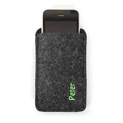 IPhone Tasche Filz, mit Name bestickt, Stickfarbe Lime - Name oder Wunschbegriff - Info unter Produktbeschreibung