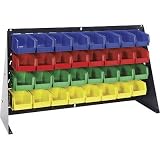 Quantum Storage Bench Rack with 18 Bins - 36in.L x 8in.W x 19in.H Rack Size, Yellow Bins