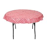 60 Inch Round Reusable Plastic Tablecloth Red and White by 