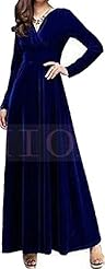V-neck Stretchy Long Sleeves Velvet Spring Cocktail Full Length Maxi Dress 