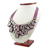 Zsa Zsa's Rhinestone and Ribbon Bib Necklace - Purple