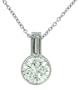 Platinum Plated Sterling Silver Round Cubic Zirconia Pendant with Emerald-Cut Bale and Decorative Cage, 18"