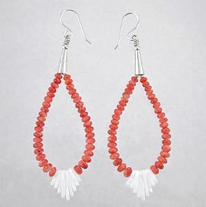 Southwestern Native American Handmade Santo Domingo Spiny Oyster and Clam Shell Bead Dangle Earrings by Priscilla Nieto, #8978