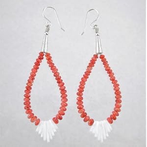 Southwestern Native American Handmade Santo Domingo Spiny Oyster and Clam Shell Bead Dangle Earrings by Priscilla Nieto #8978