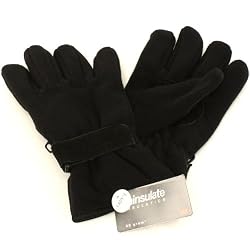 Winter Fleece Velcro Ski Thinsulate Gloves Black L/XL