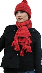 Handmade Alpaca Natural Fiber Hat and Scarf Set - Scottish Tangerine (Large s...