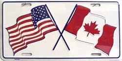 USA / Canada Crossed Flags License Plate Plates Tags Tag auto vehicle car front
