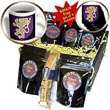 Lee Hiller Designs Heraldic Symbols - Lion - Gold Lion on Violet Shield - Bravery strength ferocity valour - on Black - Coffee Gift Baskets - Coffee Gift Basket