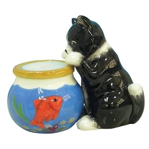 Westland Giftware Mwah Magnetic Cat and Fishbowl Salt and Pepper Shaker Set, 3-Inch