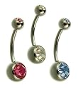 Stainless Steel Set of 3 Crystal Body Bars - White, Pink and Blue