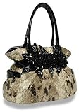 Handbag Snakeskin Textured Flower Accented Belted Tote