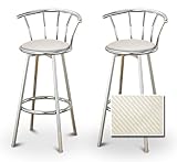 IMAGE OF 2 White Textured Vinyl Specialty / Custom Chrome Barstools with Backrest Set