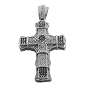 Black & Clear Cz Encrusted 925 Sterling Silver Byzantine Inspired Cross Pendant
