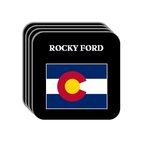 US State Flag - ROCKY FORD, Colorado (CO) Set of 4 Mini-Mousepad Coasters