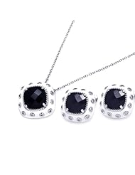 Nickel Free Sterling Silver Pendant & Earring Sets White Enamel Black CZ Center Set