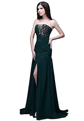 Strapless Lace-Up Beaded Applique Sheath Chiffon Prom Dress  with a Brush/Sweep Train 