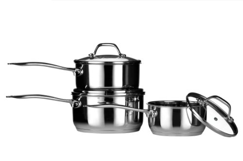 Premier Housewares Tenzo 0.6 mm 3-Piece Mirror Stainless Steel Saucepan Set, 16/ 18/ 20 cm