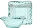 Spanish Recycled Textured Glass Large Square Vegetable Bowl 10.5"Dx4"H