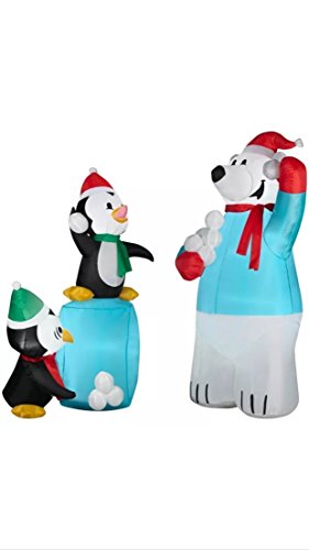 2 Inflatables in One Box - 5.5' Polar Bear and 4.5' Penguins Snowball Fight Combo Pack