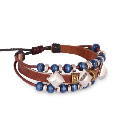Fashion Plaza Women's Adjustable Leather Bracelet Triple Strands Rivet Charm L131