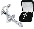Beautiful 24k White Gold Layered GL Cubic Zirconia CZ Fleur Pointed Cross Charm with 18 Necklace chain Comes in Velvet Gift Box Lifetime Warranty