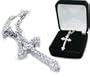 Beautiful 24k White Gold Layered GL Cubic Zirconia CZ Fleur Pointed Cross Charm with 18" Necklace chain Comes in Velvet Gift Box Lifetime Warranty