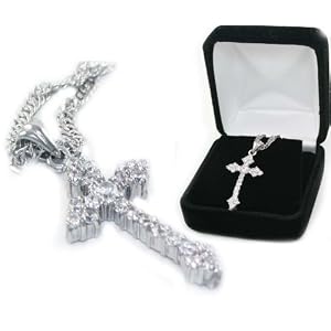 Buy Beautiful 24k White Gold Layered GL Cubic Zirconia CZ Fleur Pointed Cross Charm with 18 Necklace... by Necklace Gold Layered Ks Charming Designs