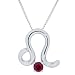 Sterling Silver Created Ruby and Diamond Leo Pendant (0.005 cttw, I-J Color, I2 Clarity), 18"