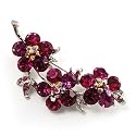 Swarovski Crystal Floral Brooch (Silver&Cranberry)