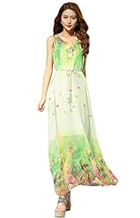 Cocktail Summer Floral Print Chiffon Fit-and-Flare Sleeveless Tank Evening Dress/Prom Dress/Party Dress/Maxi Dress 