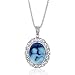 Sterling Silver Filigree Frame 14X10mm Blue Agate Mother Holding Child Cameo Pendant w/22" Adjustable Chain