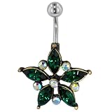 Green Crystal Star Flower Dangle Belly Ring