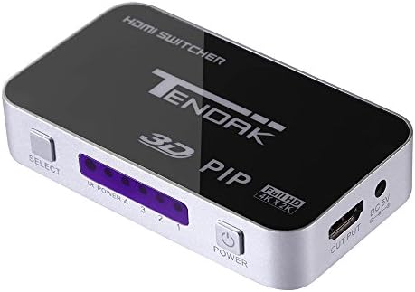 Tendak Full HD 4Kx2K 4-Port High Speed HDMI 1.4 Switch Switcher Selector (4 in 1 Out) with IR Wireless Remote Control AC Power Adapter Supports 1080P 3D PIP Automatic Switch for Laptop PC STB DVD Xbox PS3 HDTV