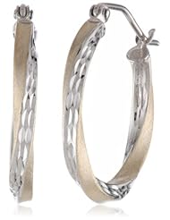 Duragold 14k Yellow Gold Satin Polished Diamond Cut Twist Hoop Earrings