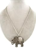 Fashion Jewelry ~ Antique Look Elephant Silvertone Necklace (Style#:4914 Antiq Slv)