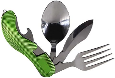 AR happy online JM-PJ1009 Multi-function Detachable Stainless Steel Portable Outdoor Pocket Knife Fork Spoon Bottle Opener Camping Tool Set Tableware Kit for Survival,Camping,Hunting,Emergency,Picnic