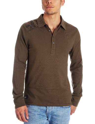 DKNY Heavy Cotton Pique Longsleeve Polo Men's T-Shirt New Army Medium