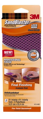 3M SandBlaster 413-400 Flexible Finishing Pad, 3.7 x 9.25-Inch, 400-Grit, Rectangle, 2-Sheet