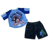  : Marvel Ultimate Team-Ups Spiderman, Captain America, Hulk Two-Piece Kids T-Shirt and Denim Shorts Set