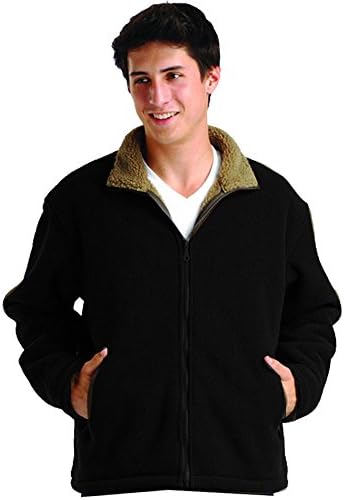 Woodland Trails Men's Polar Fleece Sherpa Lined Zip Up Jacket,Large,Black/Taupe