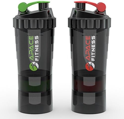 Shaker Bottle [2pack] 26 oz (Cup 18 oz) - Smart Spider Shaker Design W/ 2 Storage Compartments & Spring Mixer for AMAZING Mixing Results - Great Blender for Your Protein/Workout Drinks/Shakes & Storage of Protein, Vitamins & Other Pills