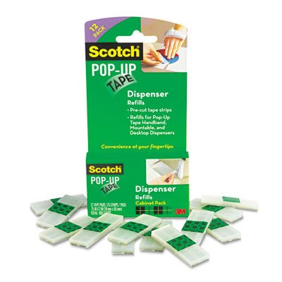 Scotch Pop-Up Magic Tape Strip Refills - Value Pack, 2 Core, Clear, 75/pad 12/Pack(sold in packs of 3)