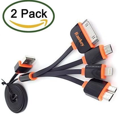 Charging Cable [2 Pack - 3.3ft Lengthened] - Raukey Premium Quality 4 in 1 Multiple USB Charging Cable (Black)