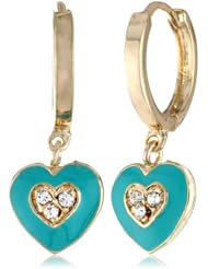 Little Miss Twin Stars Girls 14K Gold Plated Dangling Turquois Heart Charm Hoop Earrings